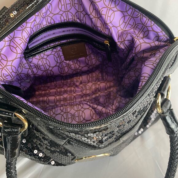 Scale Shoulder Bag Hot in Hollywood Purple Snakeskin Print with Side Ring Cinch - Picture 4 of 8